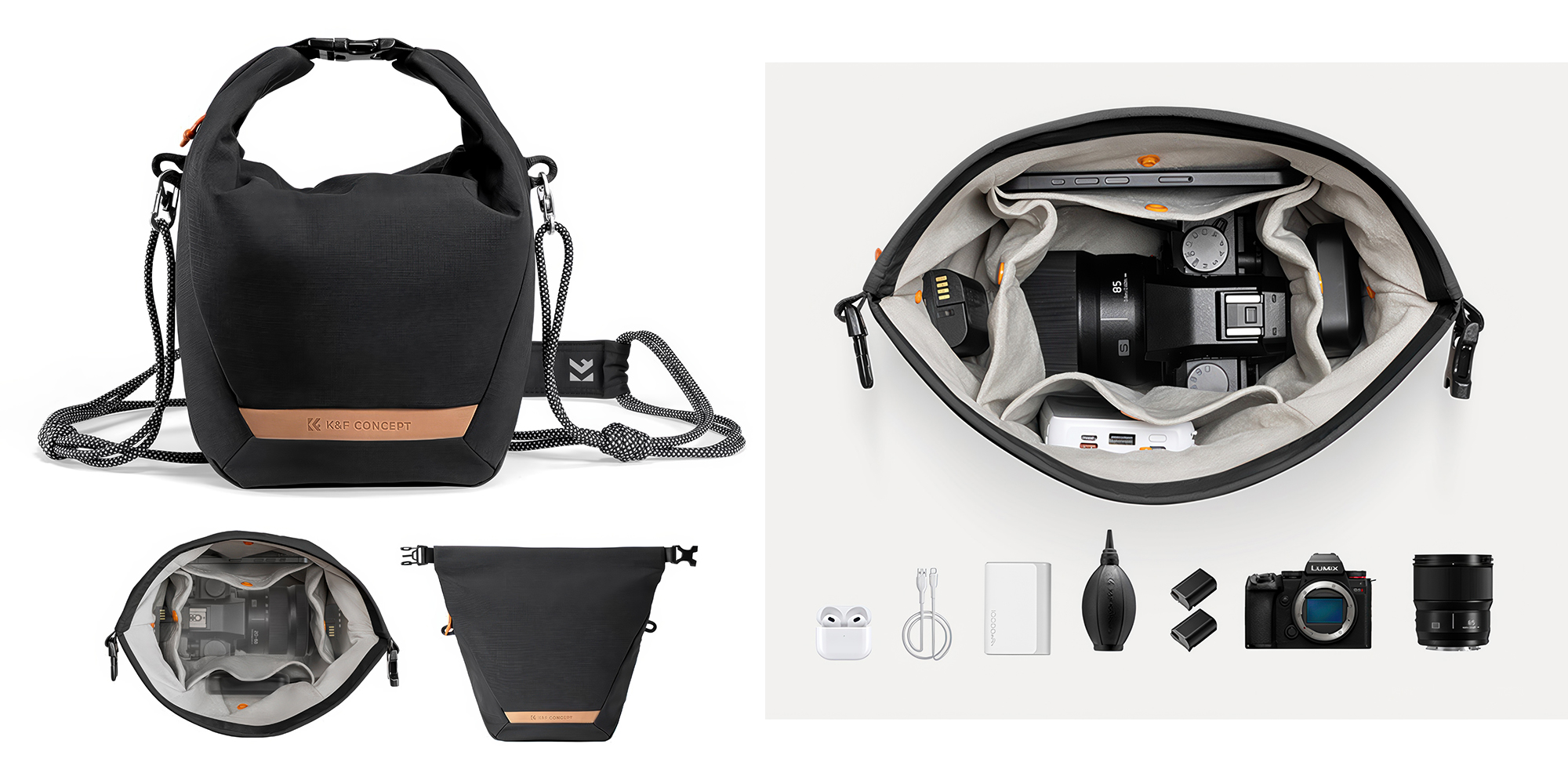 Torba fotograficzna K&F Concept Urban Wander Sling U11 5 l - czarna - Nowoczesne rolowane zamknięcie